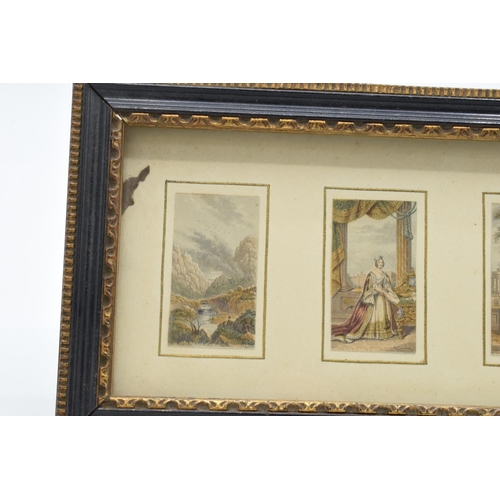 325 - An original Baxter colour print in an antique gold frame with miniature scenes. 24 x 12cm. Frame is ... 