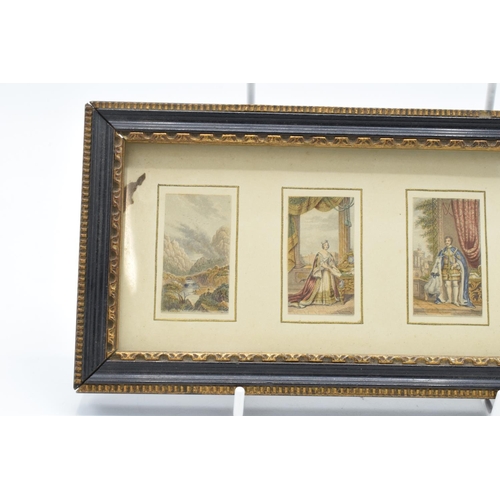 325 - An original Baxter colour print in an antique gold frame with miniature scenes. 24 x 12cm. Frame is ... 