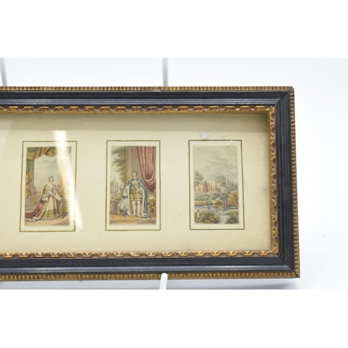 325 - An original Baxter colour print in an antique gold frame with miniature scenes. 24 x 12cm. Frame is ... 