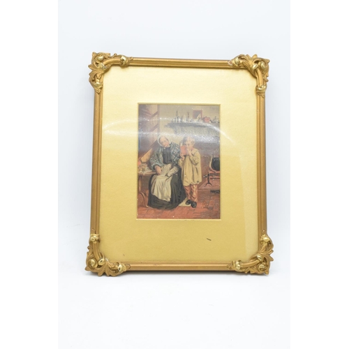 326 - An antique print of a grandmother and a child from J Bayliss print seller in a gilt framed. In good ... 