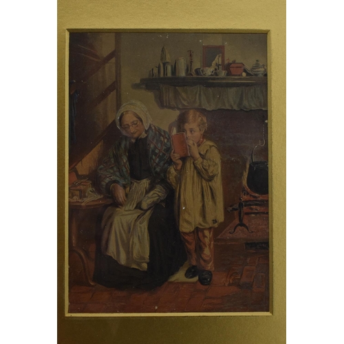 326 - An antique print of a grandmother and a child from J Bayliss print seller in a gilt framed. In good ... 