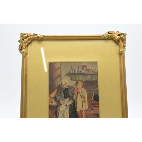 326 - An antique print of a grandmother and a child from J Bayliss print seller in a gilt framed. In good ... 