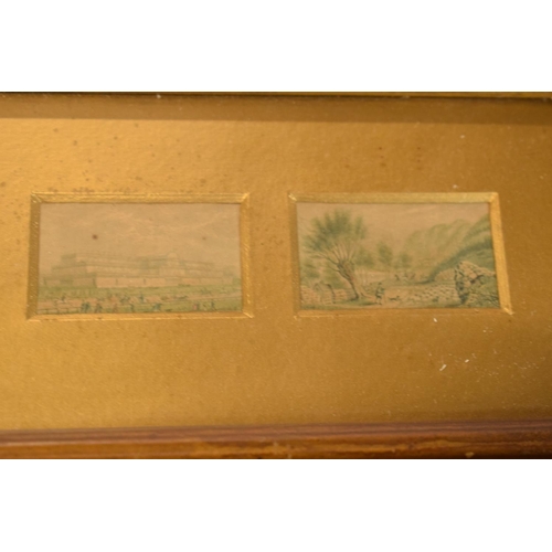 327 - A pair of miniature prints in matching wooden gilt frames each with 5 miniature prints in depicting ... 