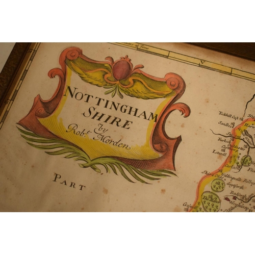 75 - Antique maps of Nottinghamshire by Robert Mordon and John Saxton (2) The Saxton map is badly stained... 