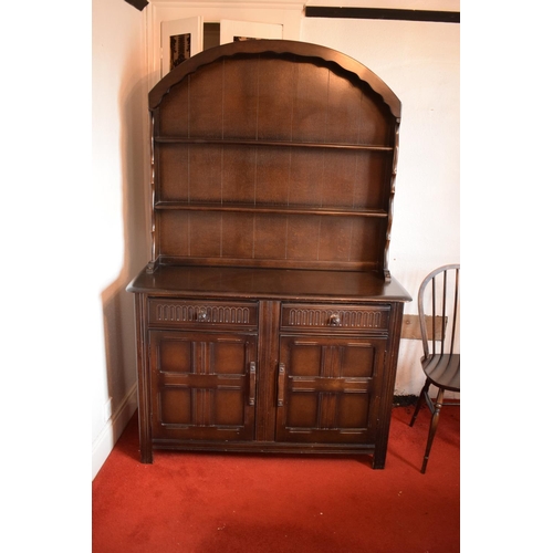 330B - Wooden 20th century priory style Dutch dresser. In good condition with age related wear and tear to ... 