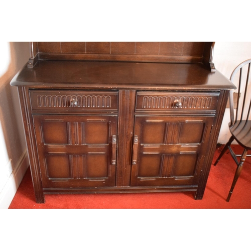 330B - Wooden 20th century priory style Dutch dresser. In good condition with age related wear and tear to ... 