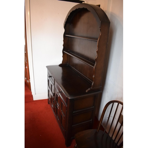 330B - Wooden 20th century priory style Dutch dresser. In good condition with age related wear and tear to ... 