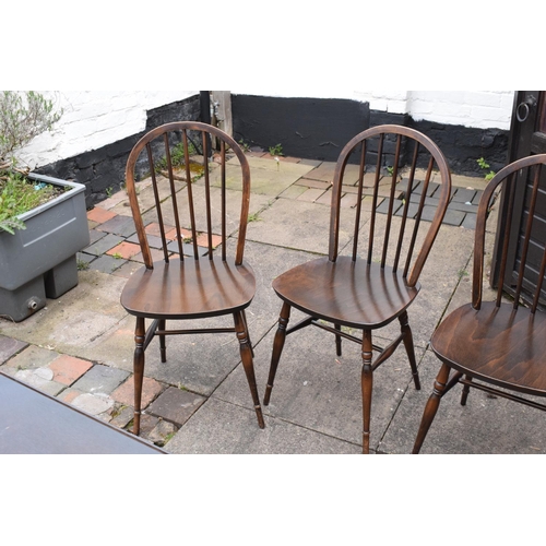 330D - Wooden 20th century priory style drop leaf dining table together with 4 spindle back chairs. In good... 