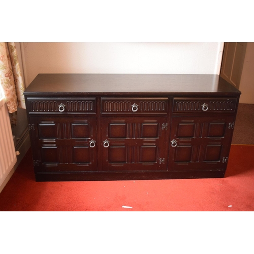 330E - Wooden 20th century priory style sideboard. In good condition with age related wear and tear to incl... 