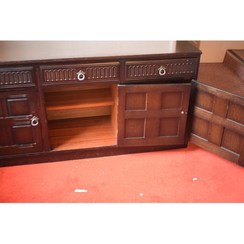 330E - Wooden 20th century priory style sideboard. In good condition with age related wear and tear to incl... 