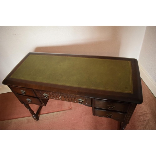 347 - Wooden 20th century priory style desk/ sideboard with a leather insert. In good condition with age r... 