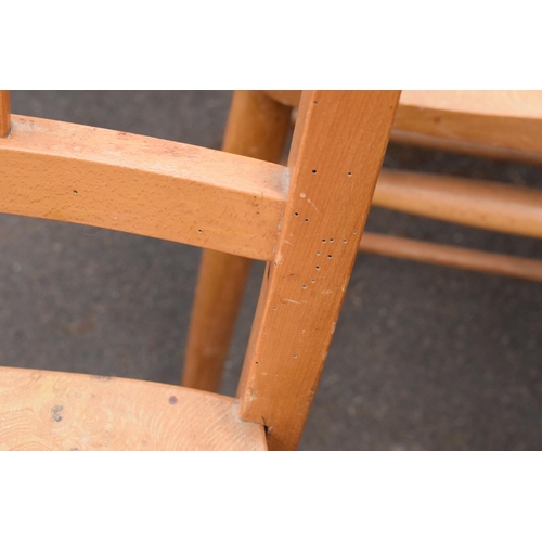 320 - 8 mid 20th century pine chapel chairs with a crucifix shape in the back. 86cm tall. Each in good fun... 