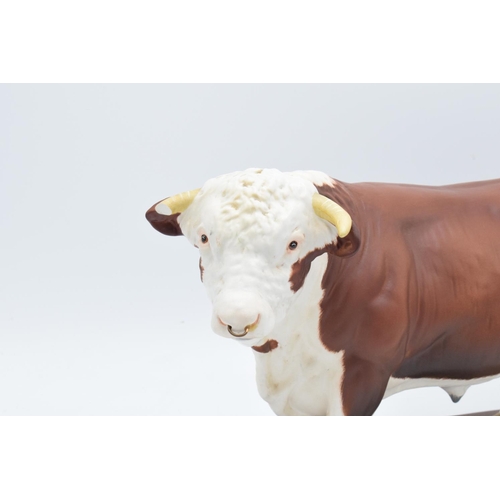 161 - Beswick matte Hereford bull on plinth: Connoisseur range. In good condition with no obvious damage o... 