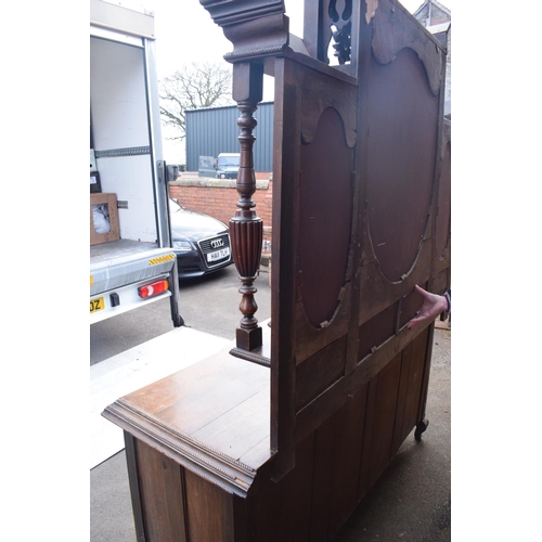 299 - Edwardian large carved oak mirror backed sideboard. 178 x 64 x 224cm height. In good functional cond... 