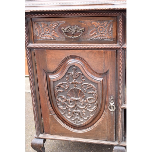 299 - Edwardian large carved oak mirror backed sideboard. 178 x 64 x 224cm height. In good functional cond... 