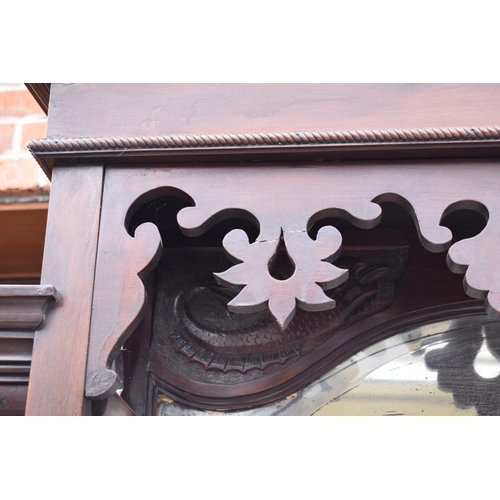 299 - Edwardian large carved oak mirror backed sideboard. 178 x 64 x 224cm height. In good functional cond... 