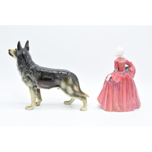 124A - Royal Doulton lady figure Janet Hn1537 and Goebel German Shepherd CH618 (2). In good condition with ... 