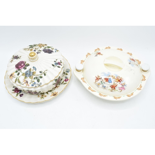 125A - Royal Doulton Bunnykins food warmer/ hot plate with sledging scenes and a Royal Worcester muffin dis... 