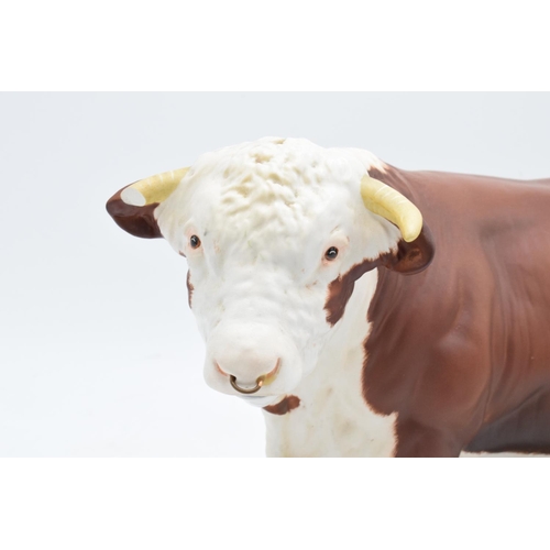 161 - Beswick matte Hereford bull on plinth: Connoisseur range. In good condition with no obvious damage o... 