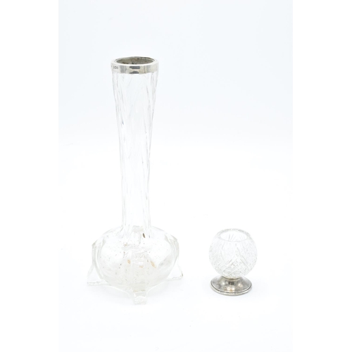 211 - A silver-rimmed glass vase together with a glass cocktail stick holder with a silver base (2). Some ... 