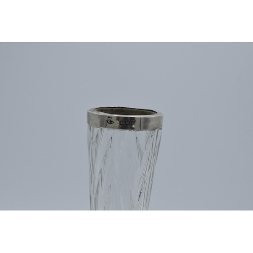 211 - A silver-rimmed glass vase together with a glass cocktail stick holder with a silver base (2). Some ... 