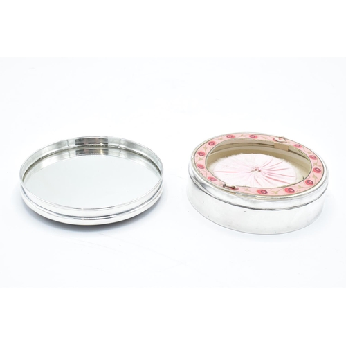 213 - A hallmarked silver ladies compact and mirror set complete with brush with tortoiseshell or similar ... 