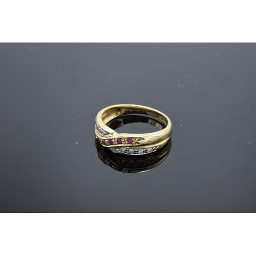 224 - A 14ct gold ladies ring set with diamonds and rubies UK size N/O. Gross weight 3.1 grams. Marked 585... 