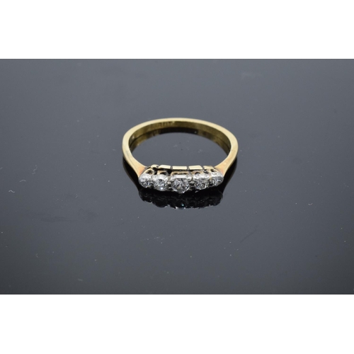 228 - 18ct gold ladies 5 stone diamond ring. UK size Q/R. Gross weight 2.5 grams. Stamped 18ct to shank.  ... 