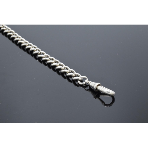 232 - Silver Albert watch chain 46cm in length. 47.7 grams. Unmarked, 'S.S' on each clasp.