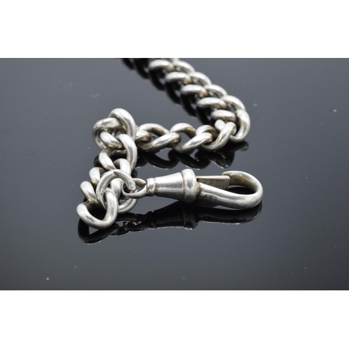 232 - Silver Albert watch chain 46cm in length. 47.7 grams. Unmarked, 'S.S' on each clasp.