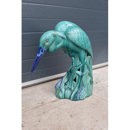 265 - A large 20th century ceramic model of a pelican/ heron in a turquoise blue glaze, believed to be Con... 