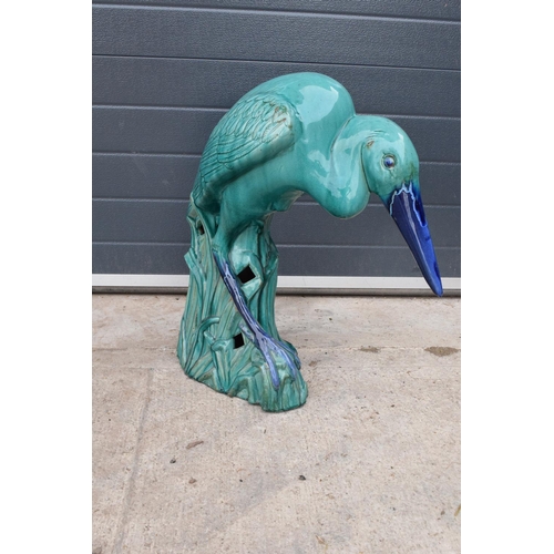 265 - A large 20th century ceramic model of a pelican/ heron in a turquoise blue glaze, believed to be Con... 