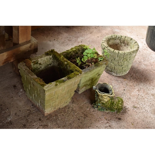 274 - A collection of vintage garden planters to include a square examples, a circular pot and a plastic b... 