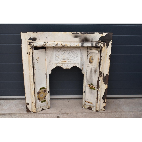 327 - Victorian cast iron fireplace set with tiles. 96 x 14 x 97cm tall.