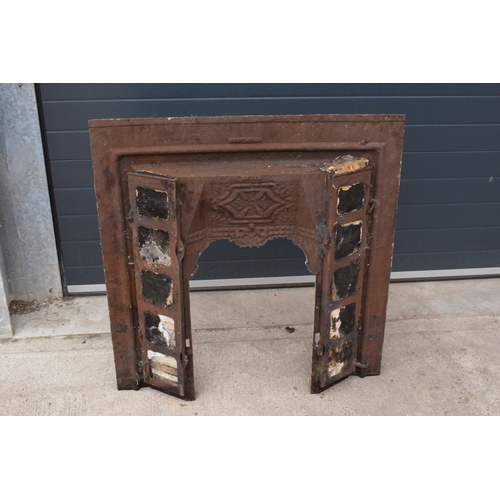 327 - Victorian cast iron fireplace set with tiles. 96 x 14 x 97cm tall.