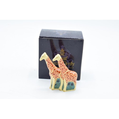 93 - Royal Crown Derby paperweight in the form of a miniature pair of giraffes. In good condition with no... 
