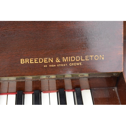 329 - A Breedon and Middleton 'Mydleton' of 42 High Street Crewe upright wooden piano with 85 keys togethe... 