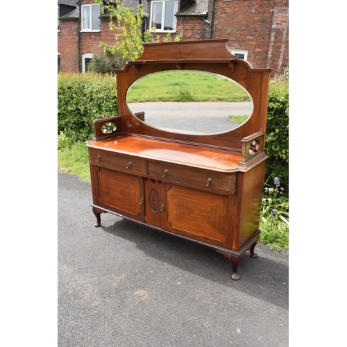 330 - Edwardian mirror backed sideboard/ drinks cabinet. 168 x 56 x 183cm. The top section lifts off and i... 