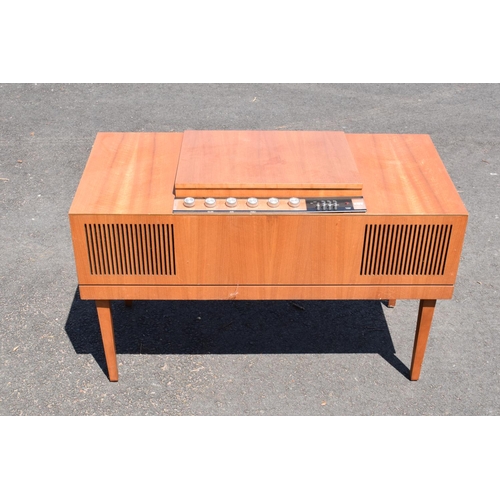 334 - HMV teak radiogram unit. 96 x 44 x 60cm. In good condition with signs of age-related wear and tear. ... 