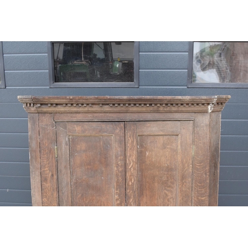 360 - Large early 19th century oak farmhouse double corner cupboard. 138cm tall. 113cm widest. 62cm deepes... 