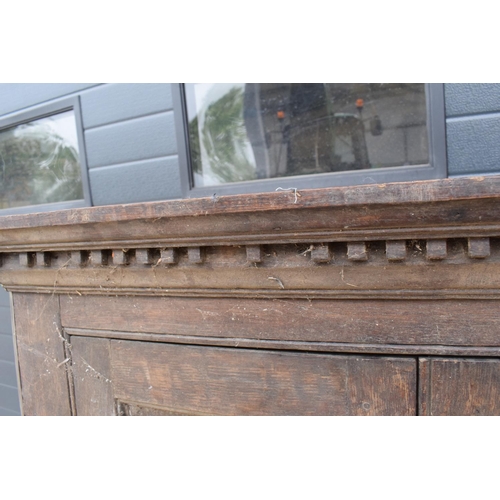 360 - Large early 19th century oak farmhouse double corner cupboard. 138cm tall. 113cm widest. 62cm deepes... 