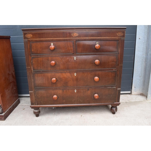 361 - Edwardian mahogany 2 over 3 chest of drawers with inlaid sections to include shell motifs and bone e... 