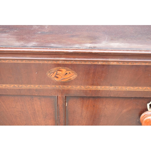 361 - Edwardian mahogany 2 over 3 chest of drawers with inlaid sections to include shell motifs and bone e... 