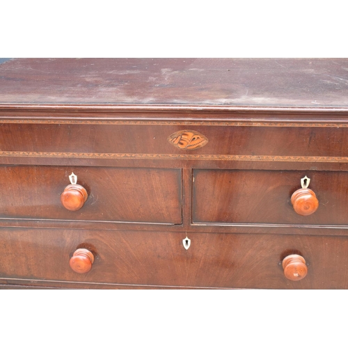 361 - Edwardian mahogany 2 over 3 chest of drawers with inlaid sections to include shell motifs and bone e... 