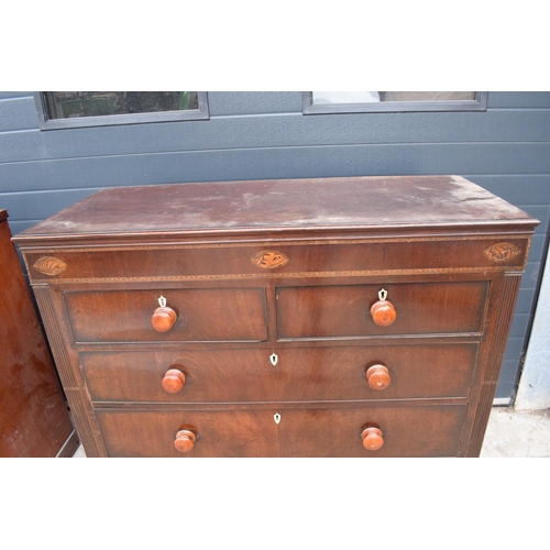 361 - Edwardian mahogany 2 over 3 chest of drawers with inlaid sections to include shell motifs and bone e... 