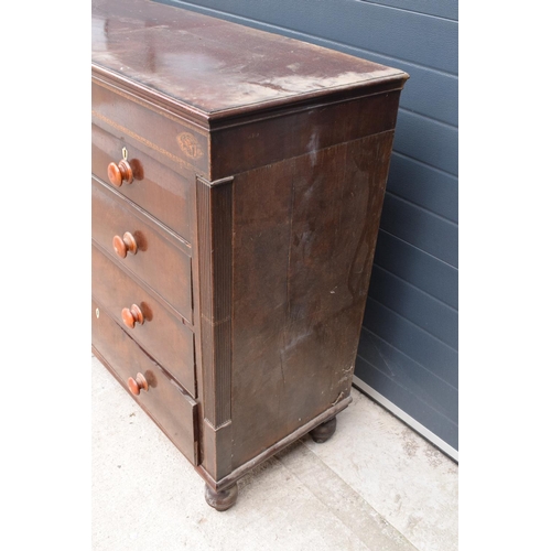 361 - Edwardian mahogany 2 over 3 chest of drawers with inlaid sections to include shell motifs and bone e... 