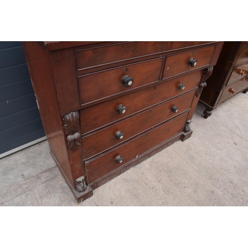 362 - Victorian 2 over 3 chest of drawers with ornate features and a secret drawer compartment. 126 x 53 x... 