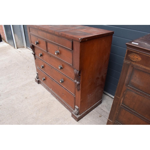 362 - Victorian 2 over 3 chest of drawers with ornate features and a secret drawer compartment. 126 x 53 x... 