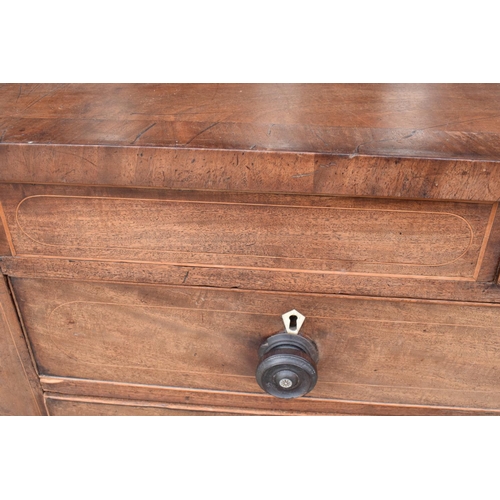 364 - A 19th century 2 over 3 chest of drawers with ornate inlay to include a shell motif, bone escutcheon... 