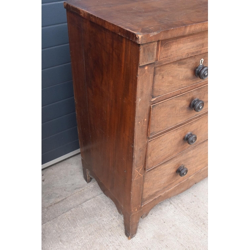 364 - A 19th century 2 over 3 chest of drawers with ornate inlay to include a shell motif, bone escutcheon... 